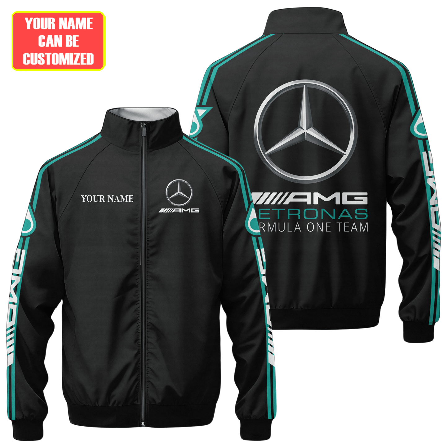 Personalized Merc AMG Petronas Zipper Stand Collar Jacket 3D