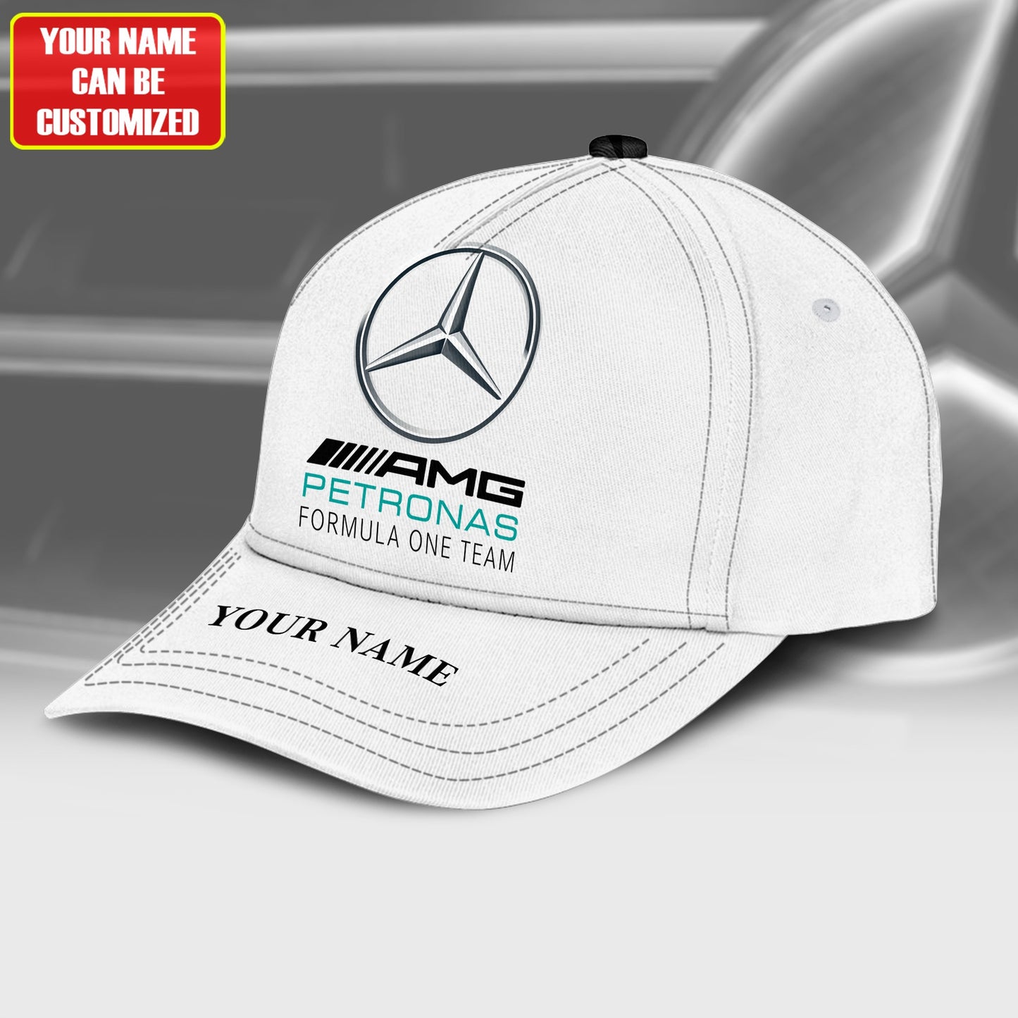 Personalized Name Merc AMG Petronas Classic White Cap