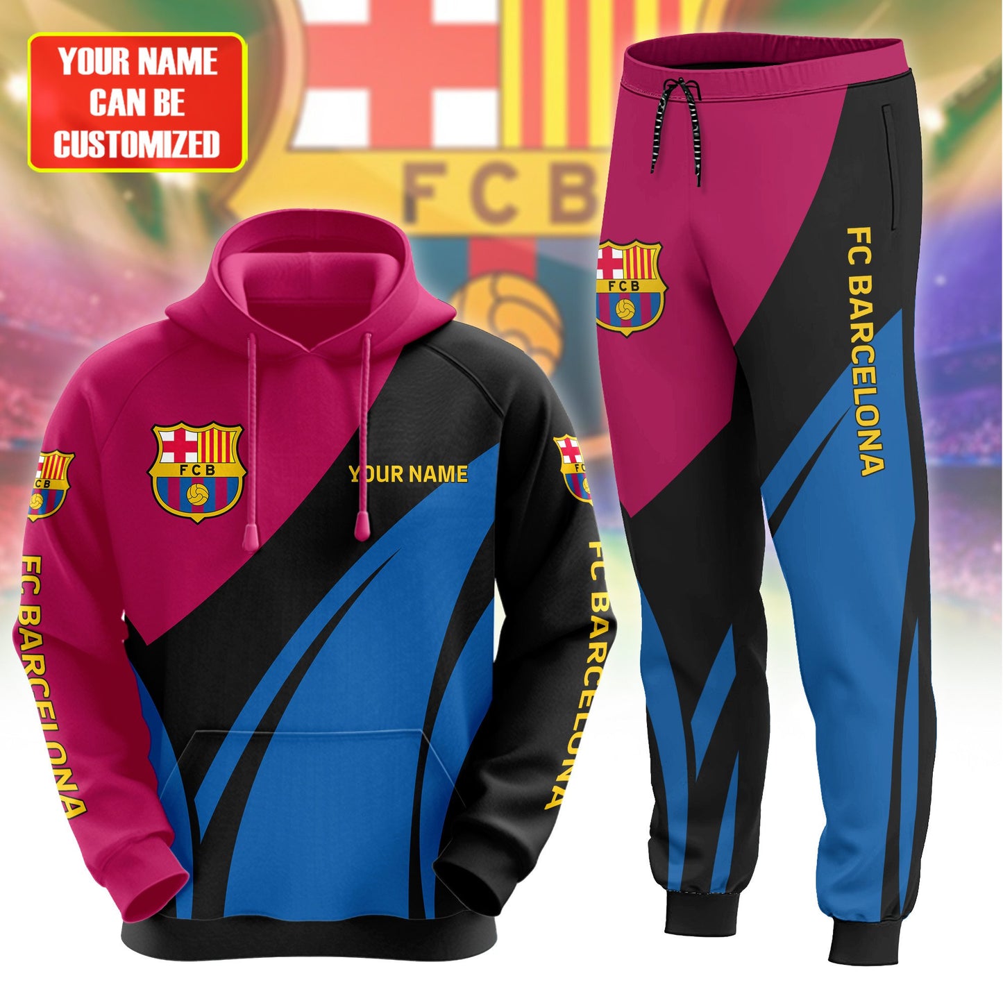 Personalized Barça Q18 3D All over Printed Hoodie and Sweatpants set