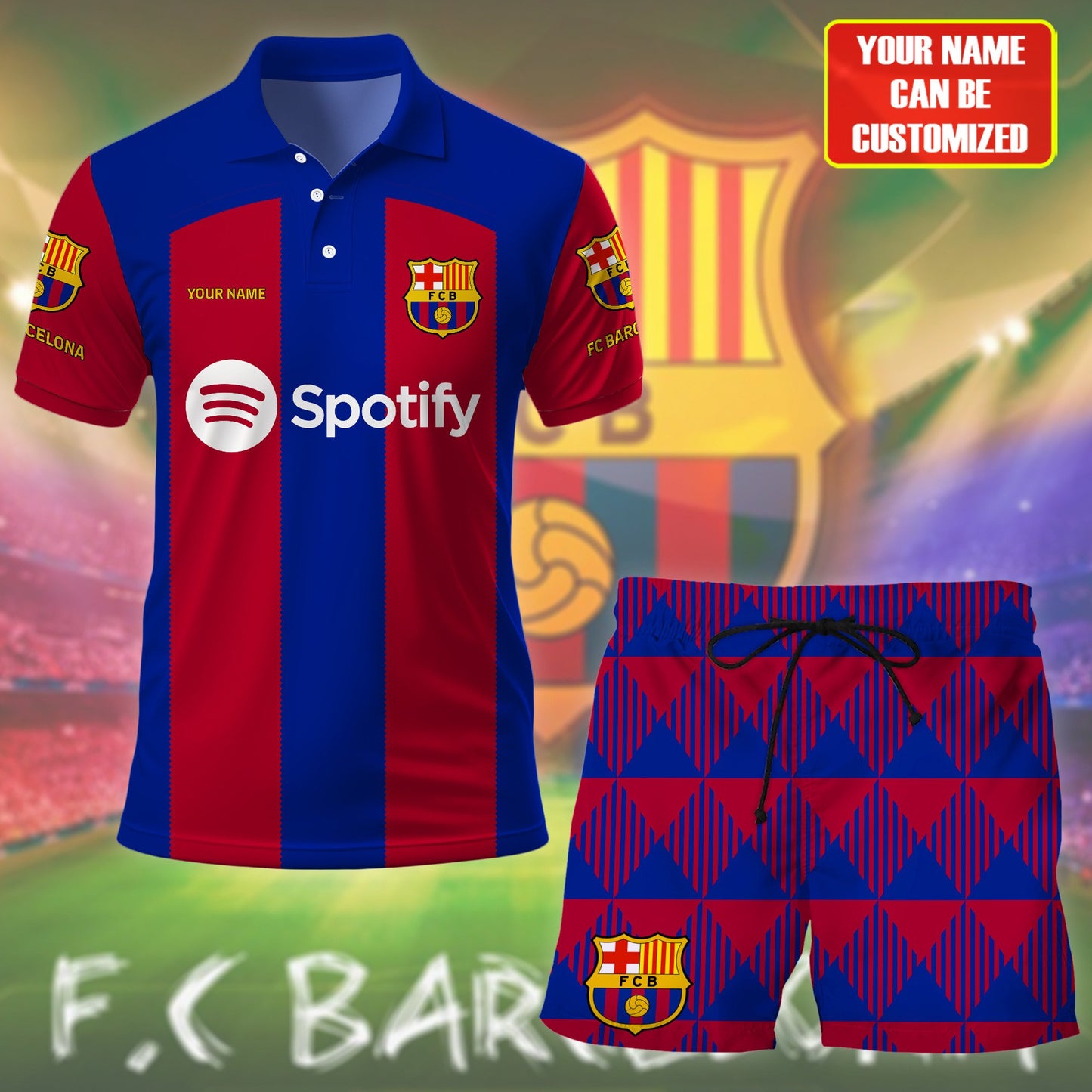 Personalized Barcelona Training Kit Shirt Beach Short
