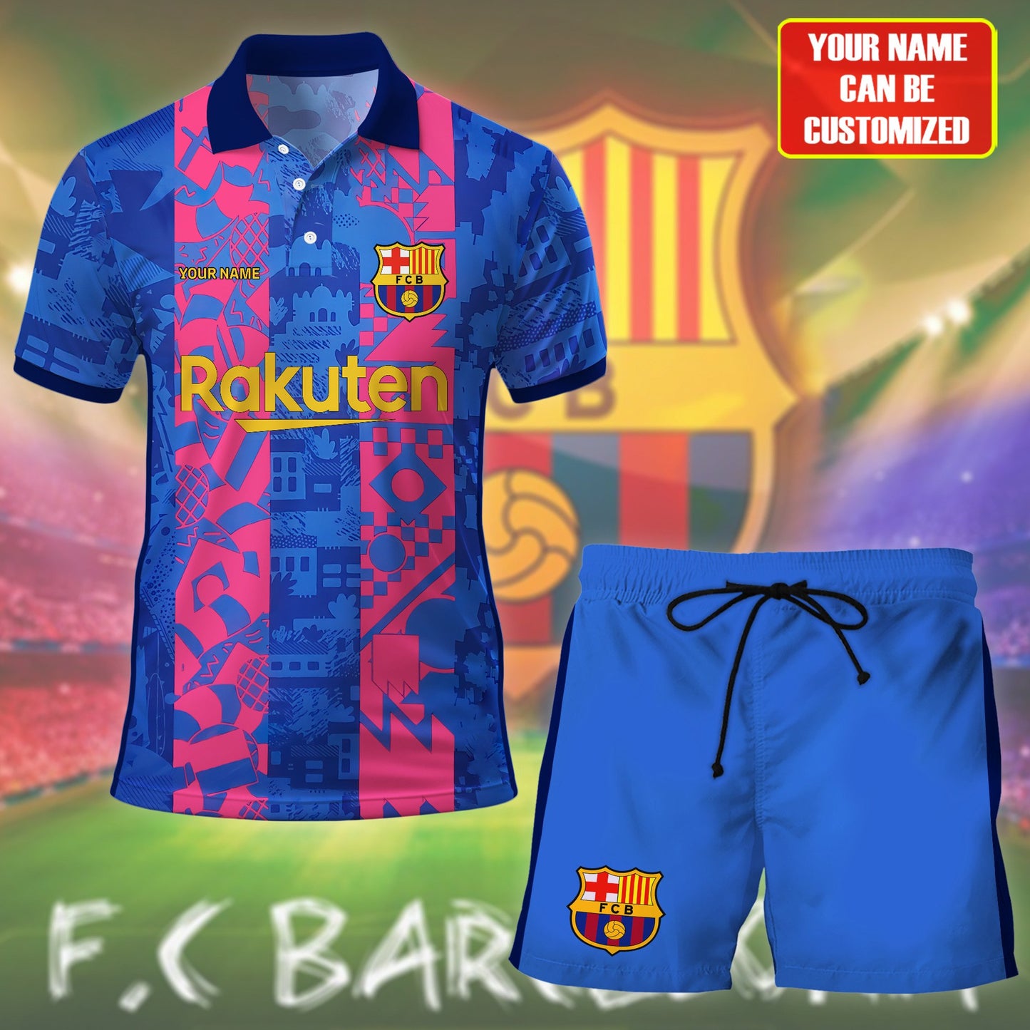 Personalized Barcelona Training Kit Shirt Beach Short V2