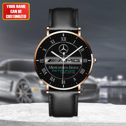 Personalized Merc AMG Petronas Quartz Leather Watch Q170304