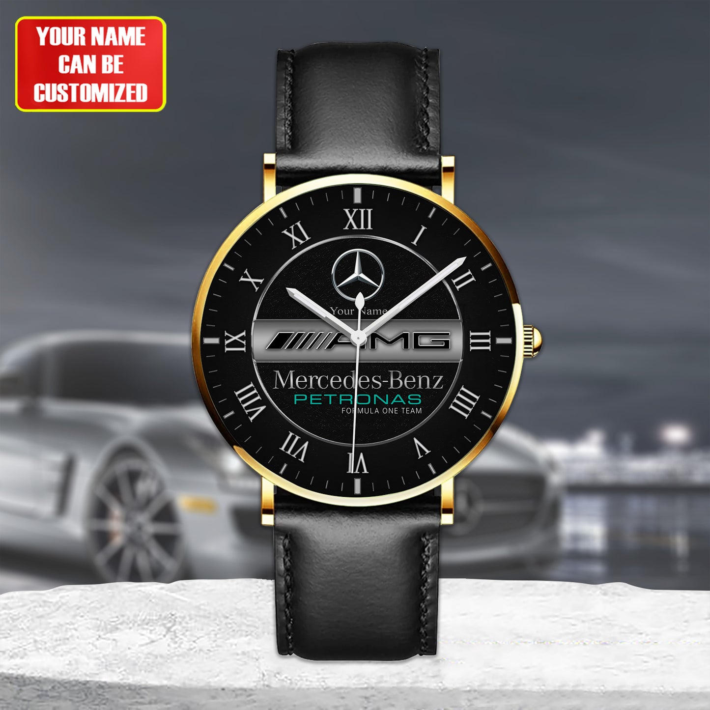 Personalized Merc AMG Petronas Quartz Leather Watch Q170304