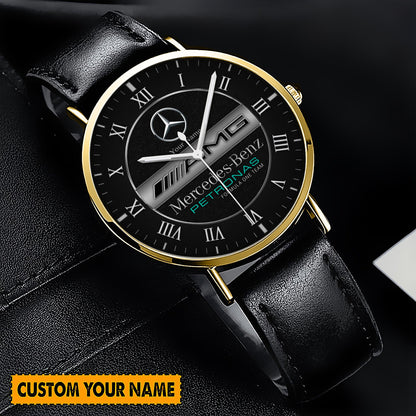 Personalized Merc AMG Petronas Quartz Leather Watch Q170304