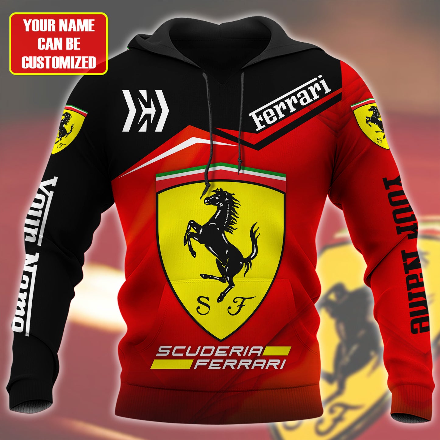 Personalized SF F1 Racing 3D Full Printing Set , SF Racing Shirt , Zipper Polo, Hoodie , Short , Polo ,hawaii