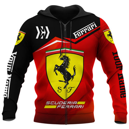 Personalized SF F1 Racing 3D Full Printing Set , SF Racing Shirt , Zipper Polo, Hoodie , Short , Polo ,hawaii