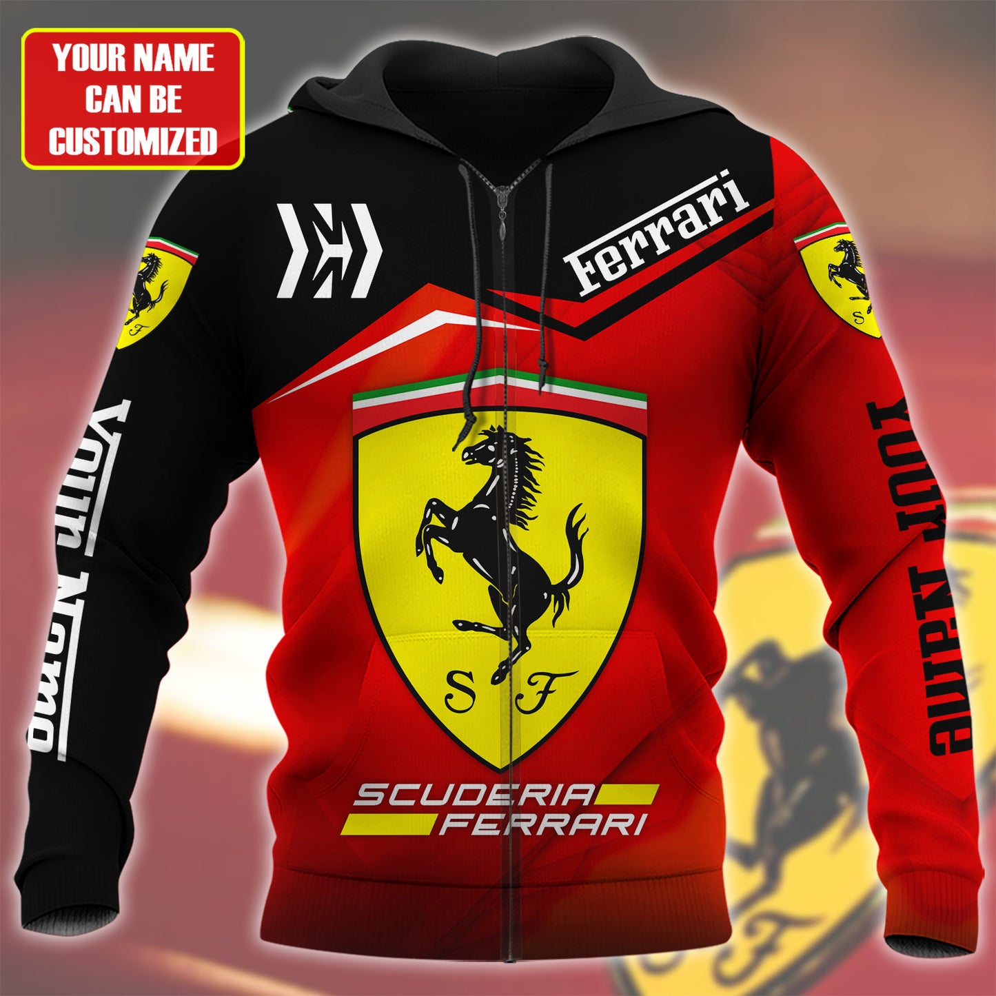Personalized SF F1 Racing 3D Full Printing Set , SF Racing Shirt , Zipper Polo, Hoodie , Short , Polo ,hawaii