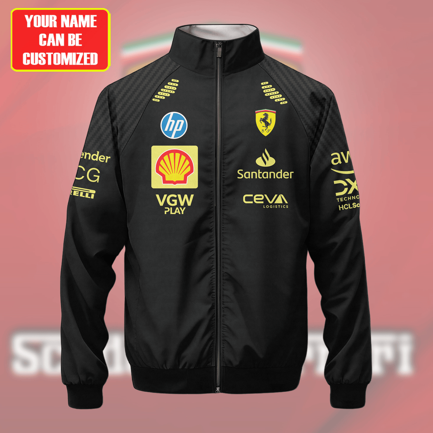 Personalized SF Racing Italian F1 Zipper Stand Collar Jacket 3D