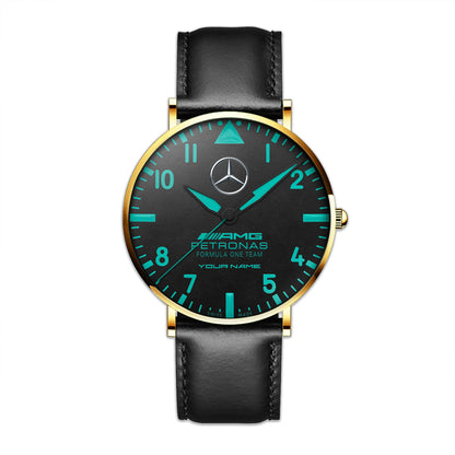 Personalized Merc AMG Petronas Quartz Leather Watch V2