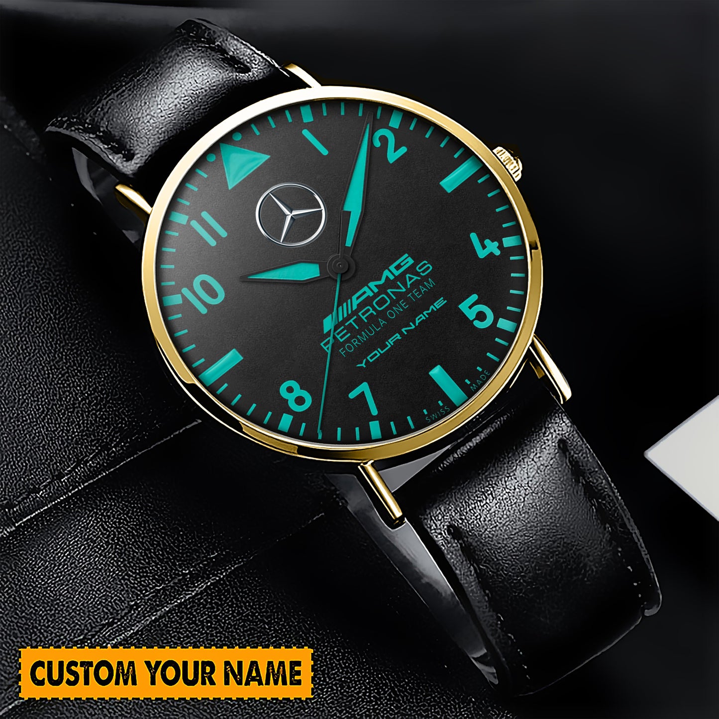 Personalized Merc AMG Petronas Quartz Leather Watch V2