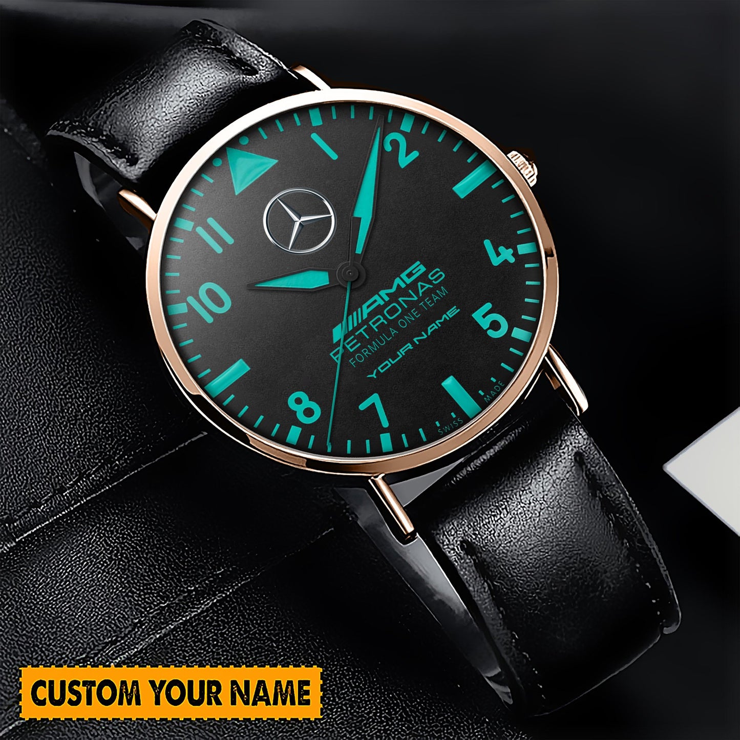 Personalized Merc AMG Petronas Quartz Leather Watch V2