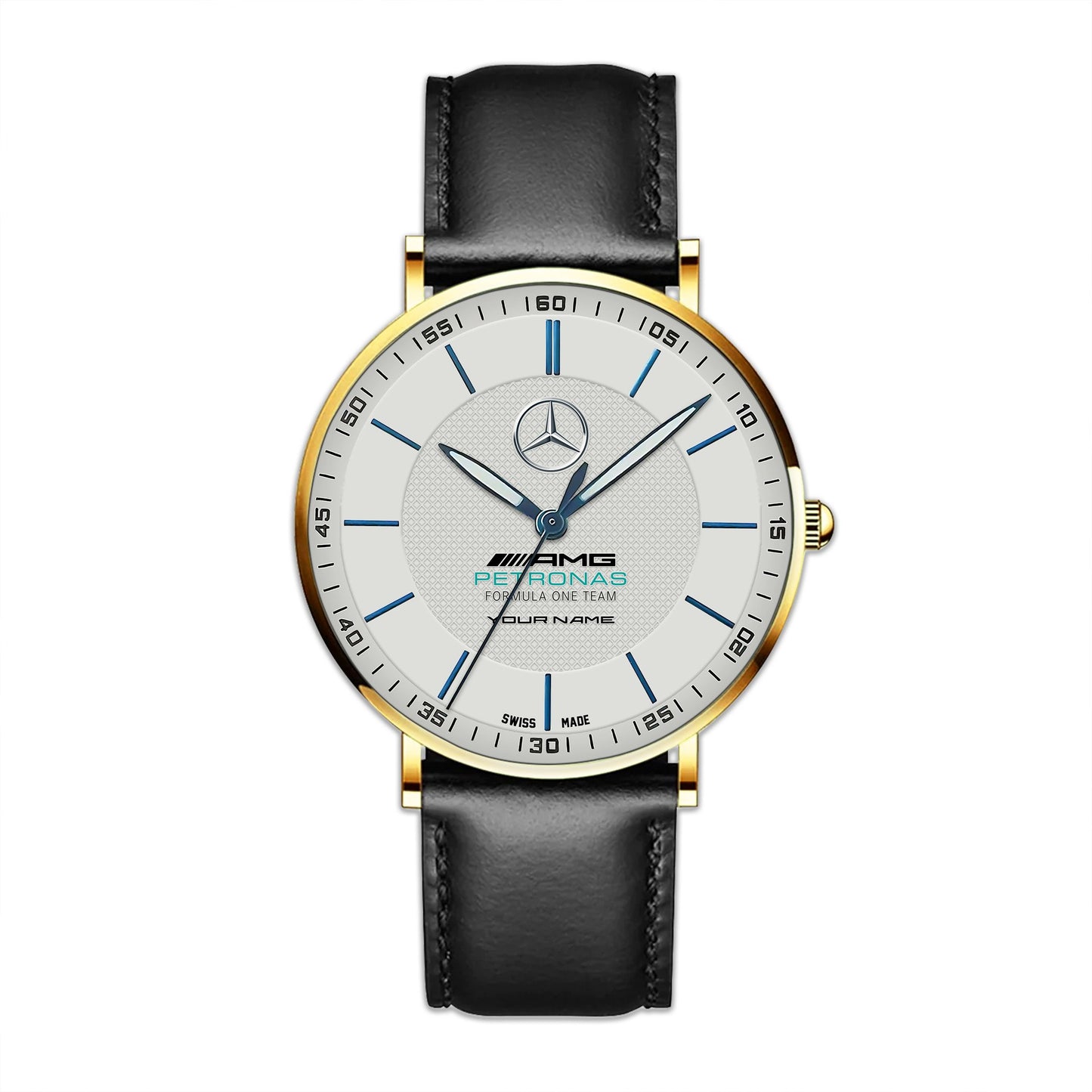 Personalized Merc AMG Petronas Sapphire Quartz Leather Watch