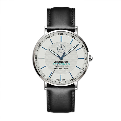 Personalized Merc AMG Petronas Sapphire Quartz Leather Watch