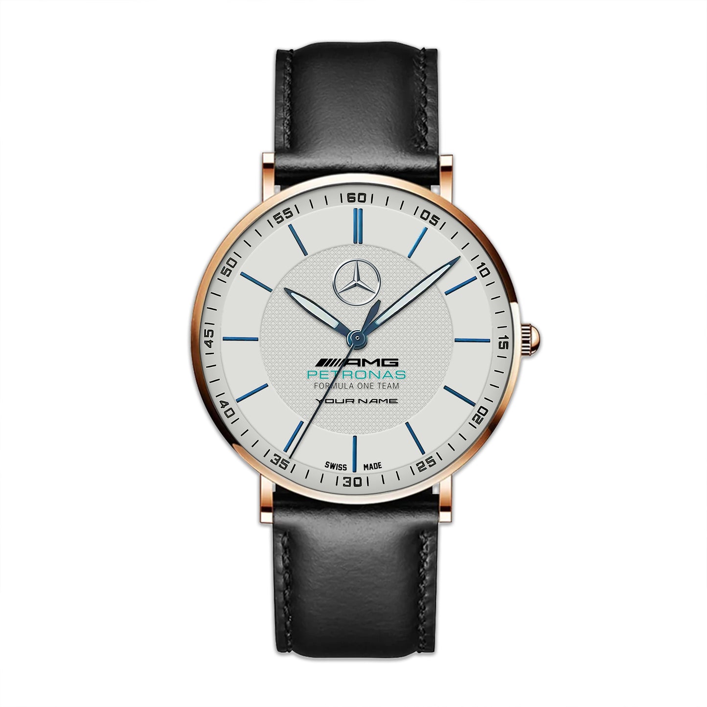 Personalized Merc AMG Petronas Sapphire Quartz Leather Watch