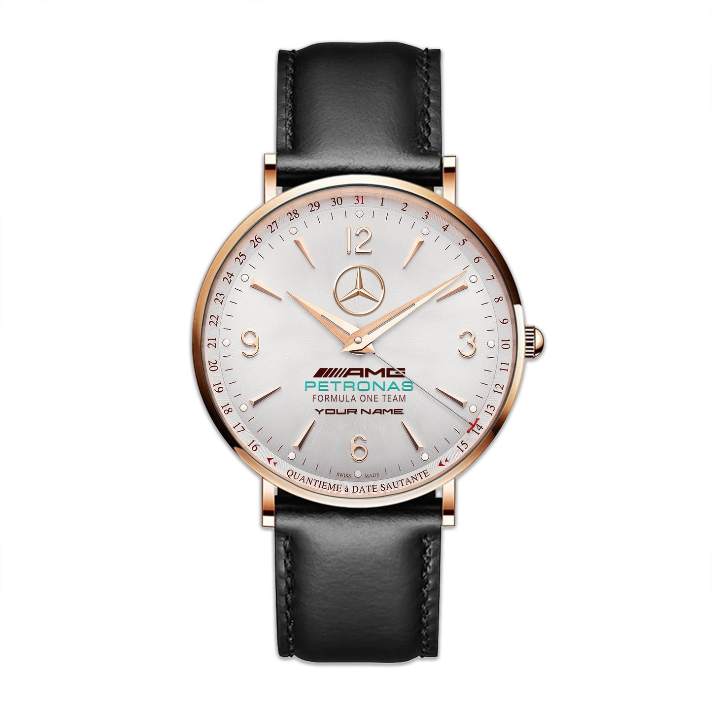 Personalized Merc AMG Petronas Jaeger Quartz Leather Watch