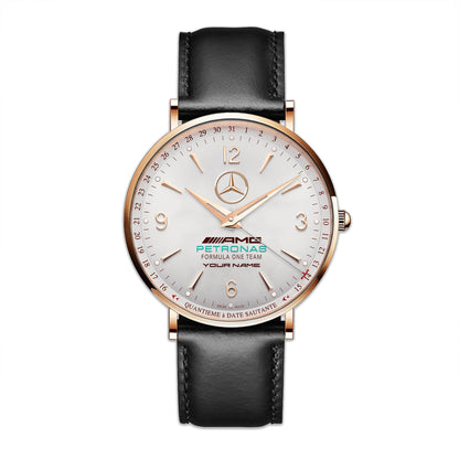 Personalized Merc AMG Petronas Jaeger Quartz Leather Watch
