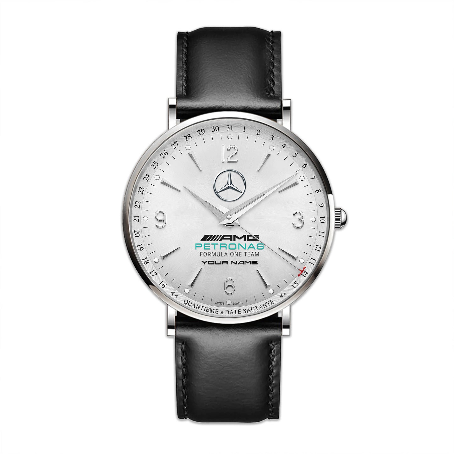 Personalized Merc AMG Petronas Jaeger Quartz Leather Watch