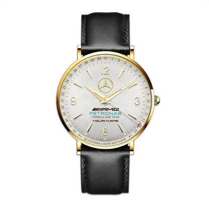 Personalized Merc AMG Petronas Jaeger Quartz Leather Watch