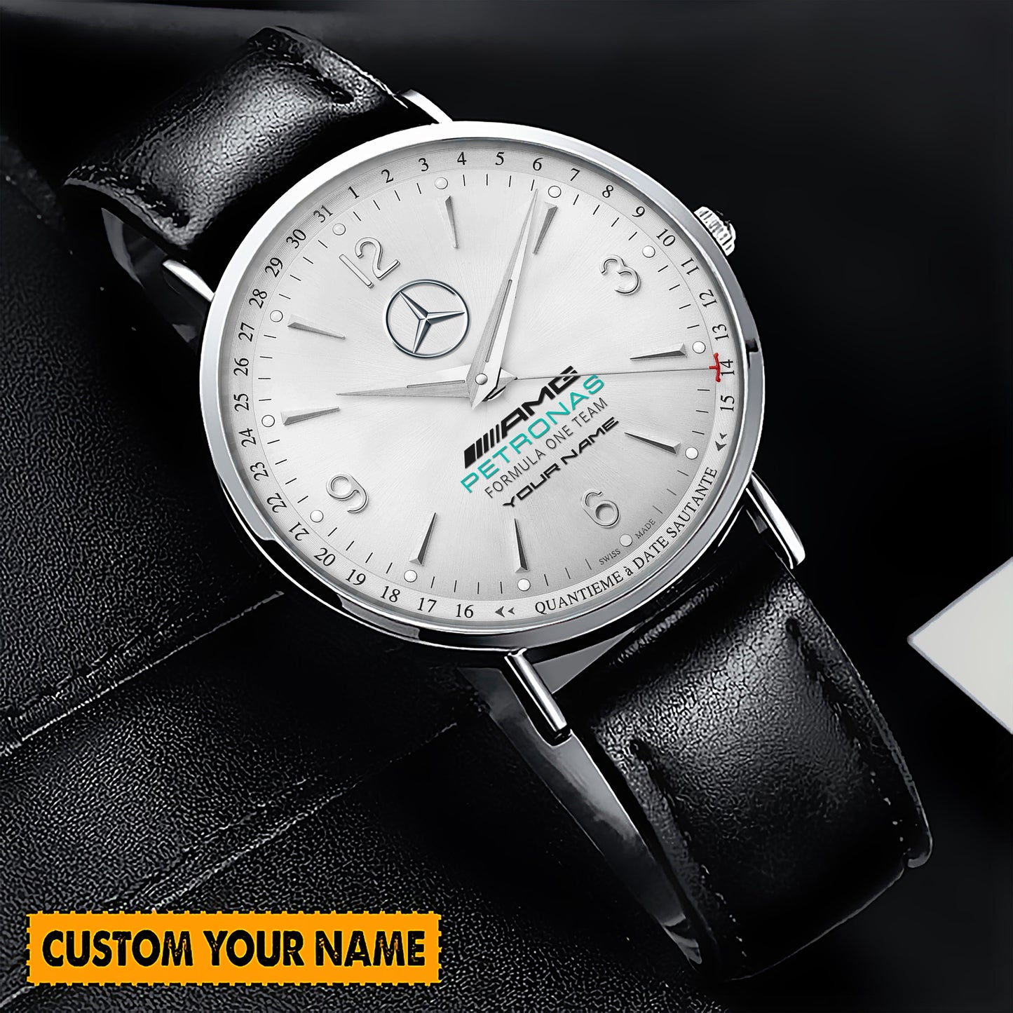 Personalized Merc AMG Petronas Jaeger Quartz Leather Watch