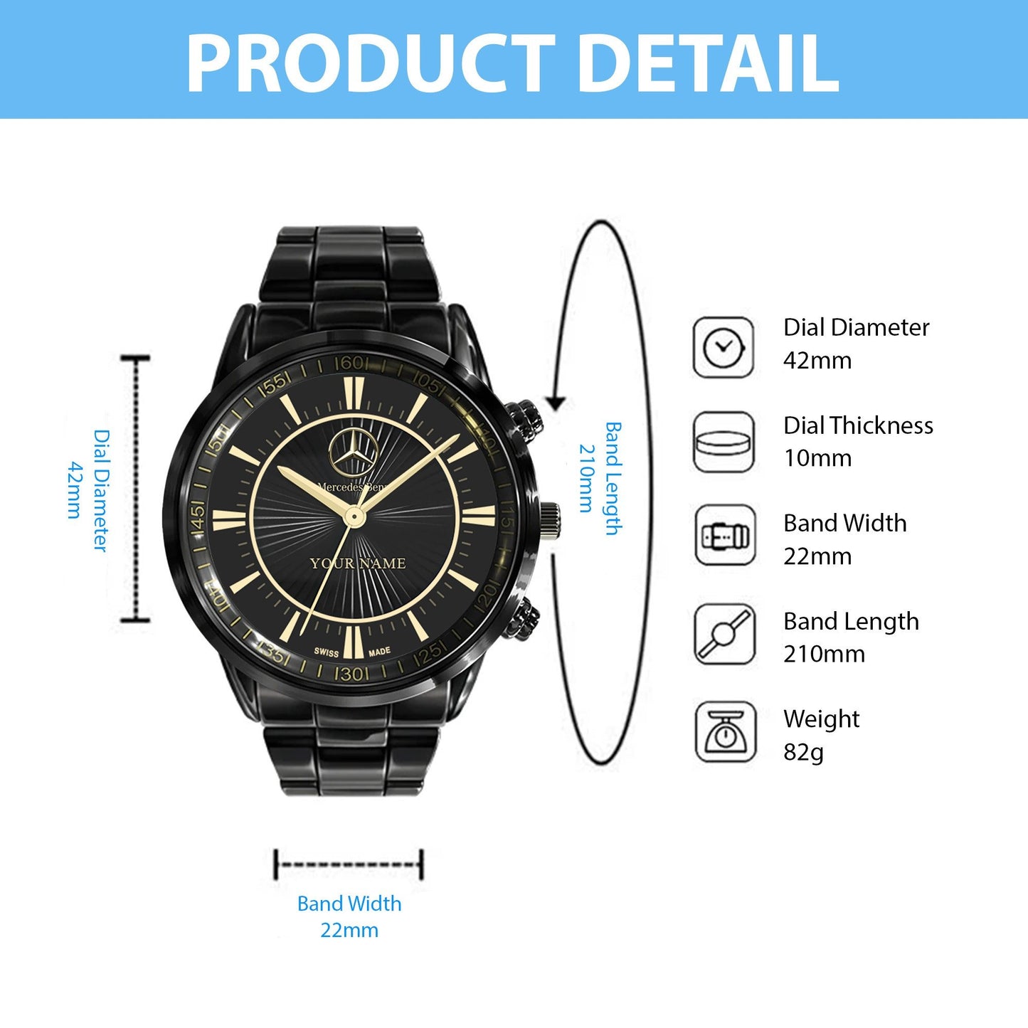 Personalized Merc Luxury Stainless Steel Watch Q200305