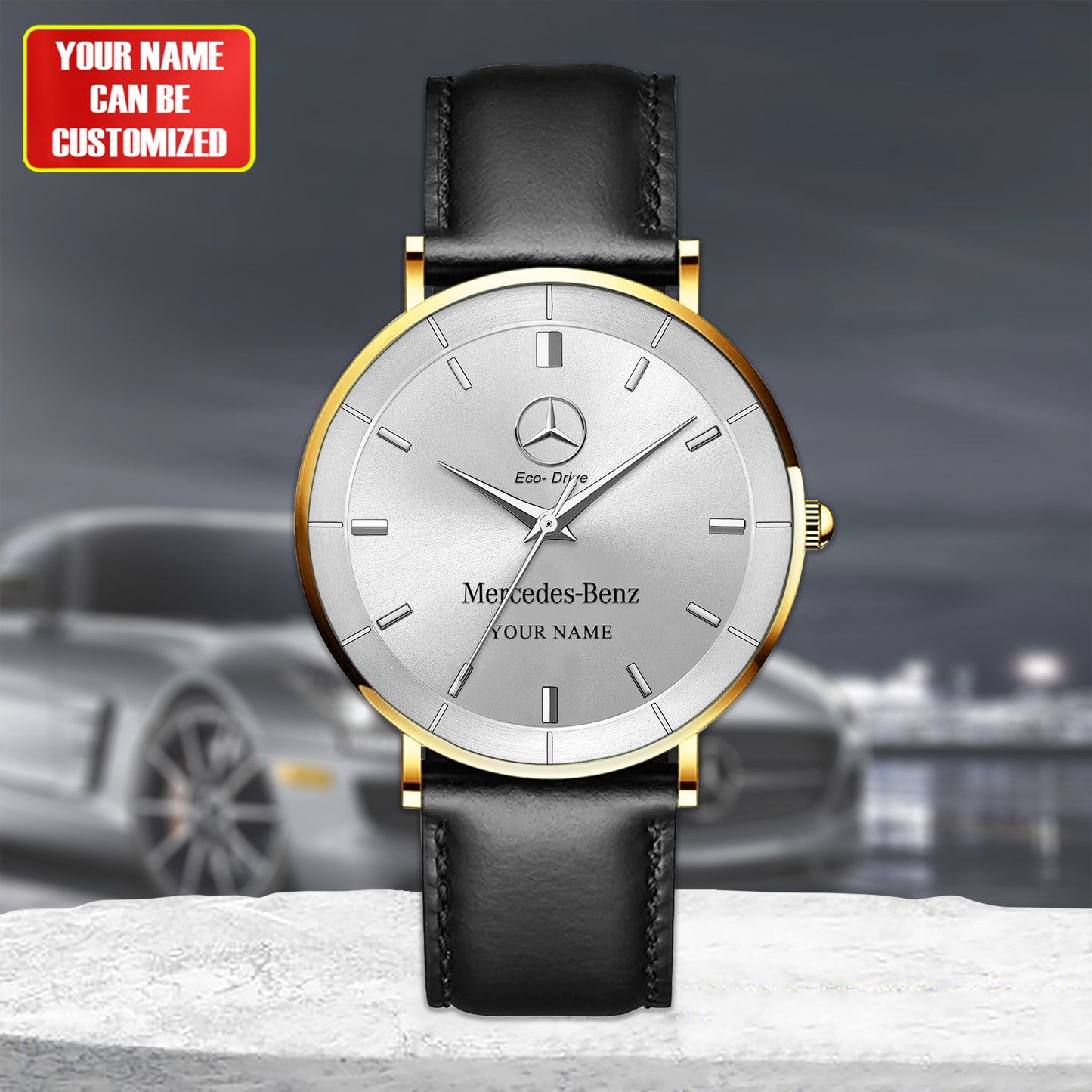Personalized Merc Eco Drive Quartz Leather Watch