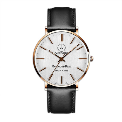 Personalized Merc Seamaster Quartz Leather Watch