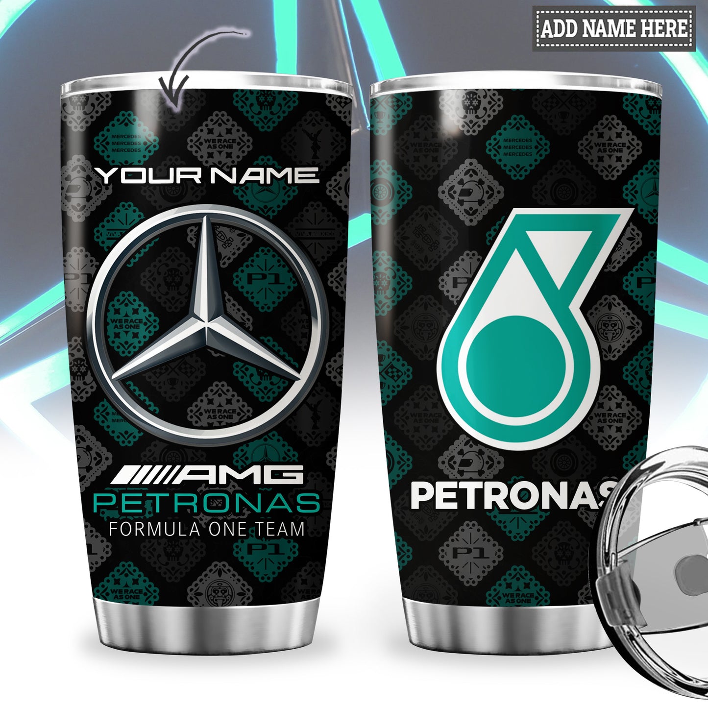 Personalized Merc AMG Petronas Pattern Stainless Tumbler 20oz 30oz Cup