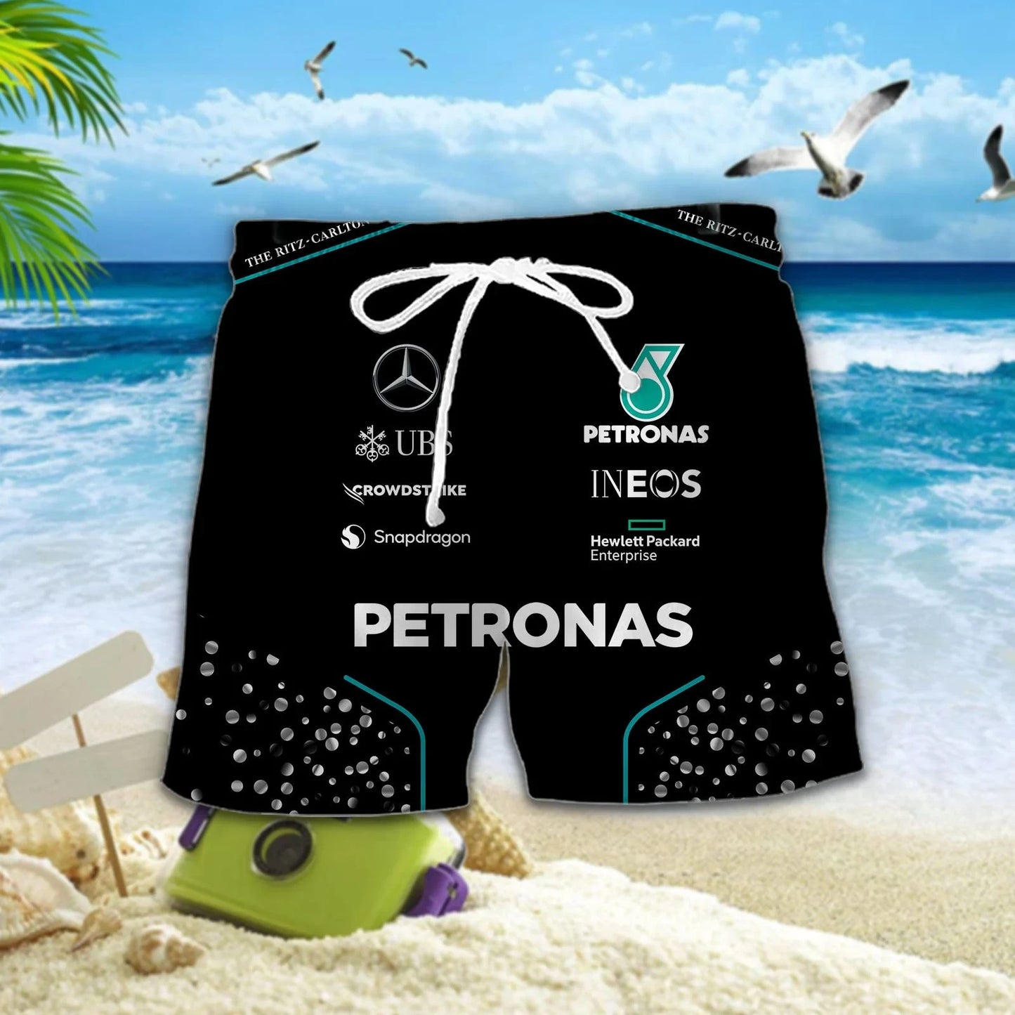 Merc AMG Petronas Tropical Hawaii Shirt Beach Short V12
