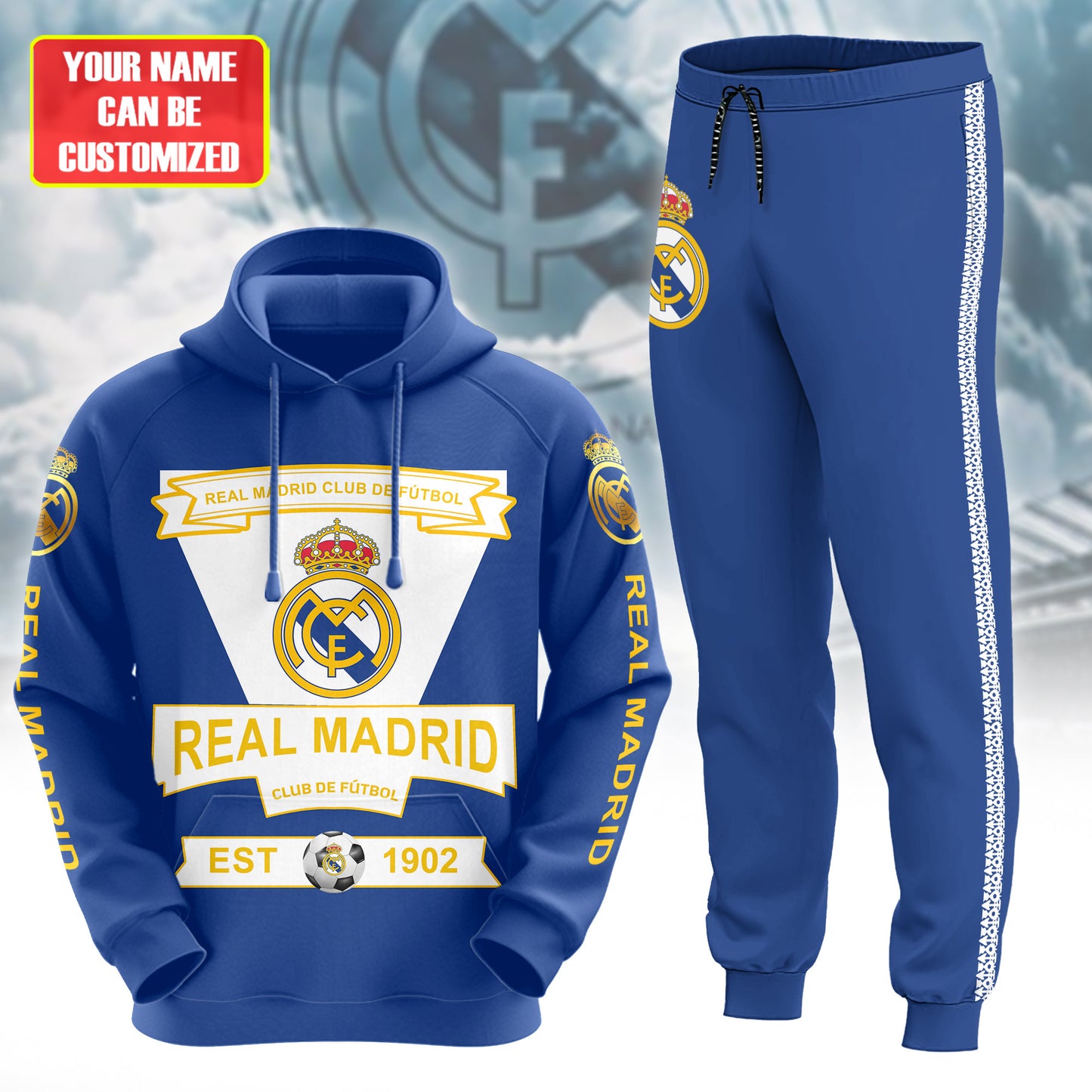 Personalized Real Madrid 3D All over Printed Hoodie and Sweatpants set V18
