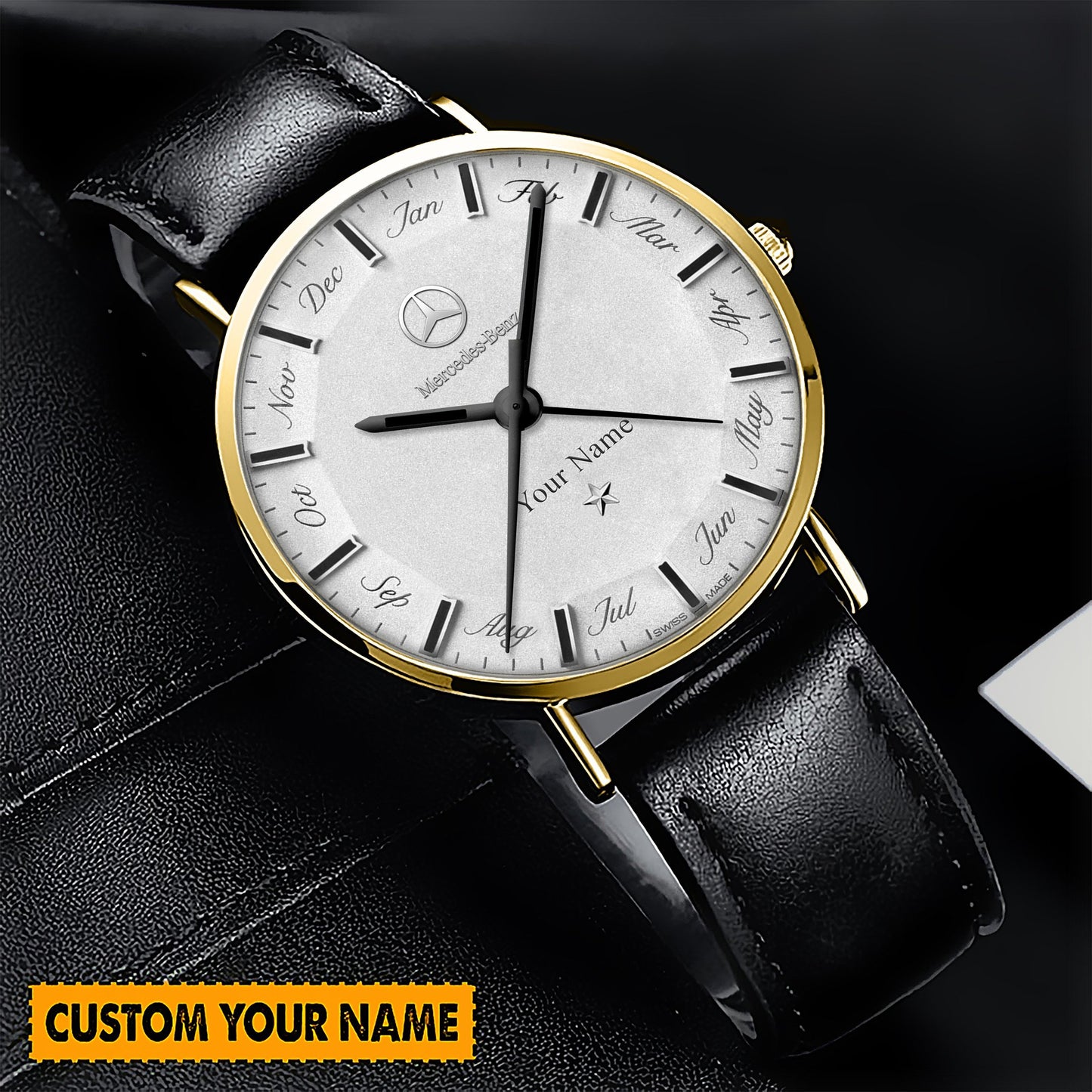 Personalized Merc Platinum Quartz Leather Watch