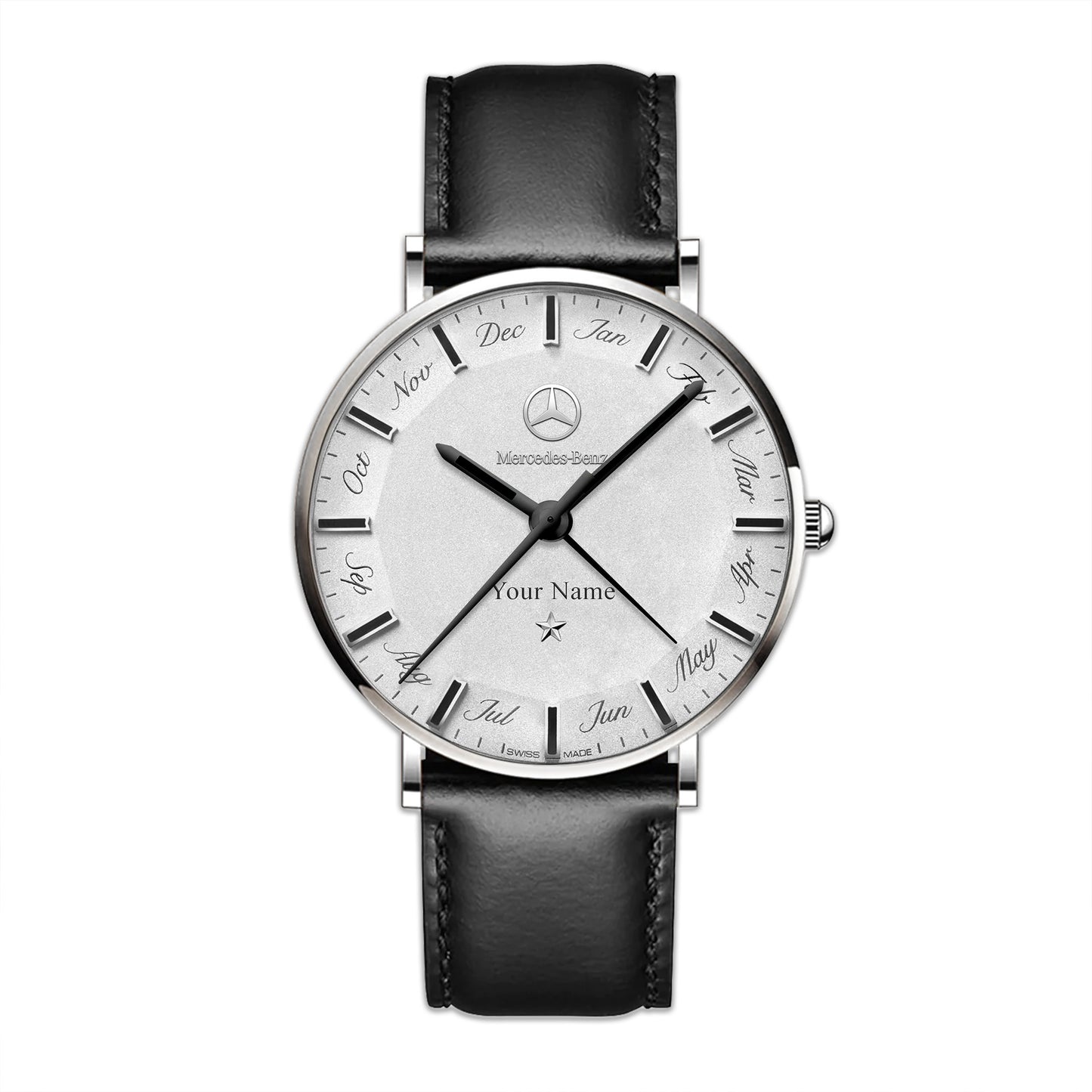 Personalized Merc Platinum Quartz Leather Watch