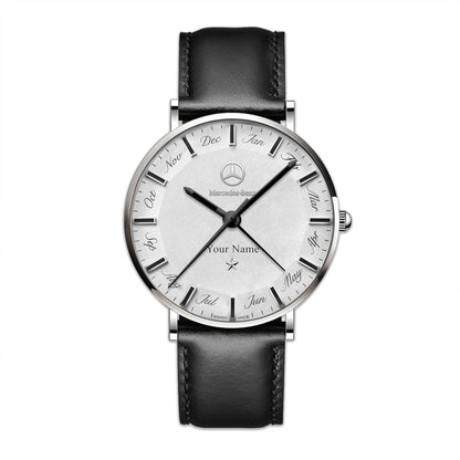 Personalized Merc Platinum Quartz Leather Watch