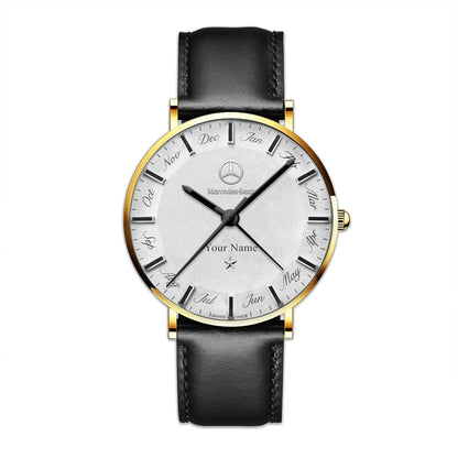Personalized Merc Platinum Quartz Leather Watch