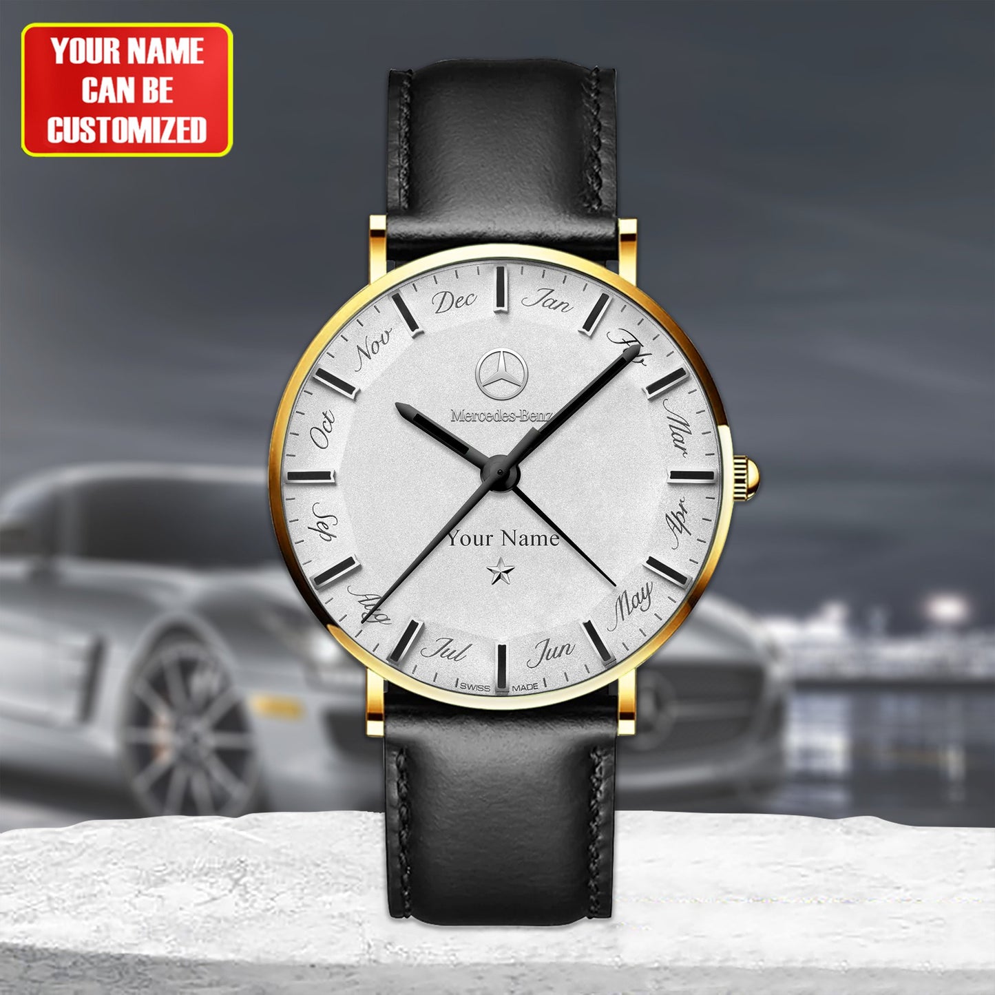 Personalized Merc Platinum Quartz Leather Watch