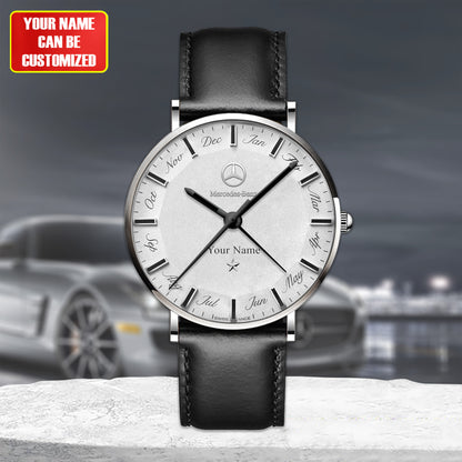 Personalized Merc Platinum Quartz Leather Watch