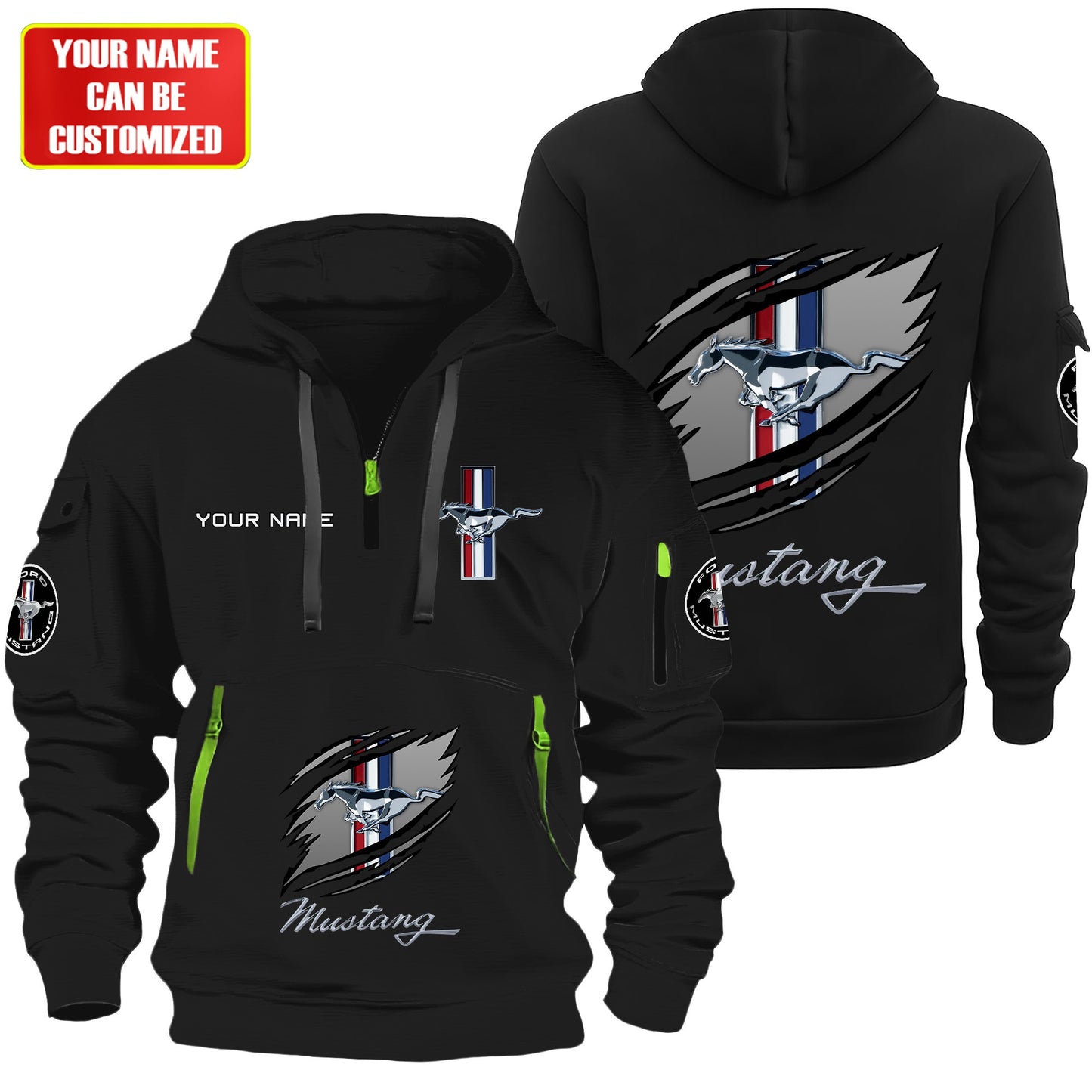 Personalized F Mustang Tear Zip-Hoodie Cotton Jacket