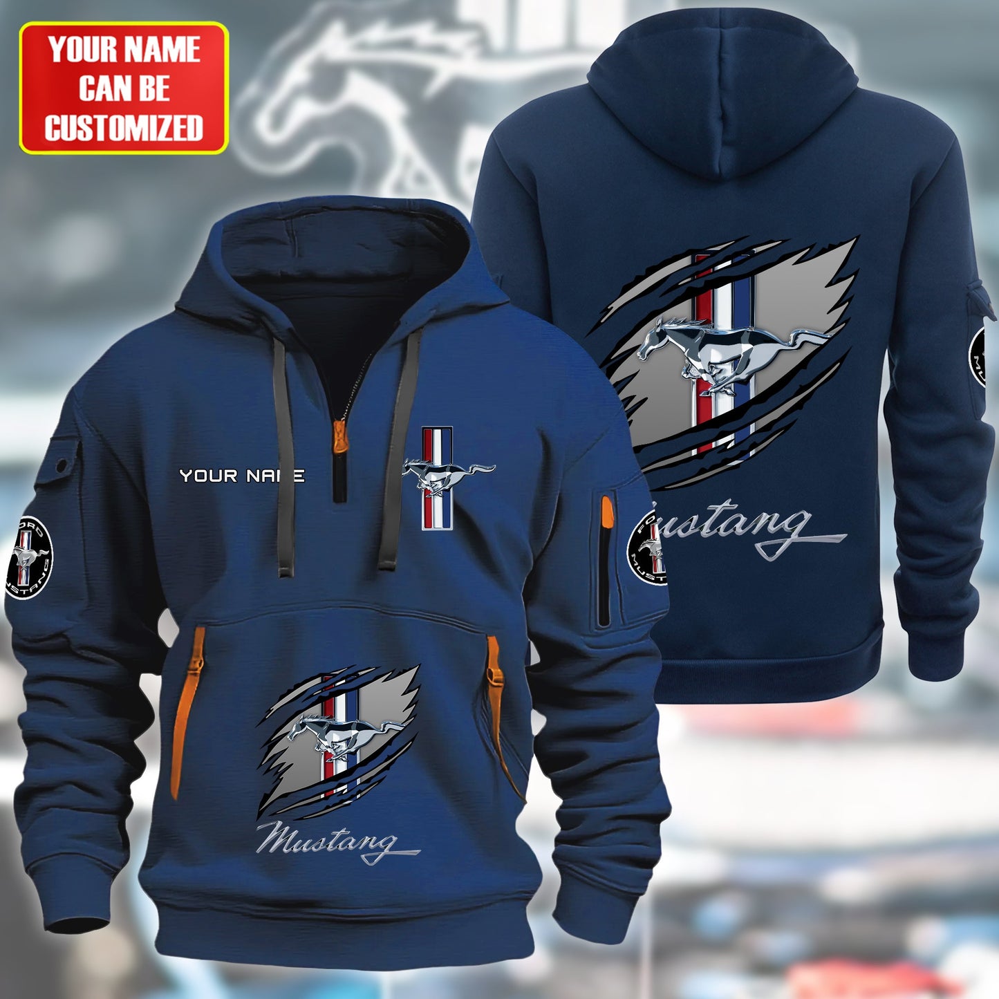 Personalized F Mustang Tear Zip-Hoodie Cotton Jacket