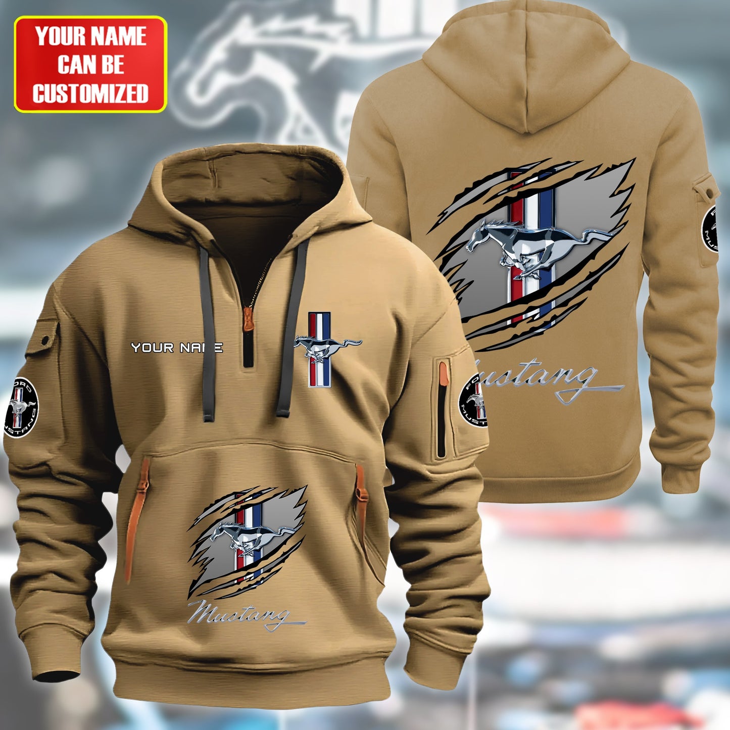 Personalized F Mustang Tear Zip-Hoodie Cotton Jacket