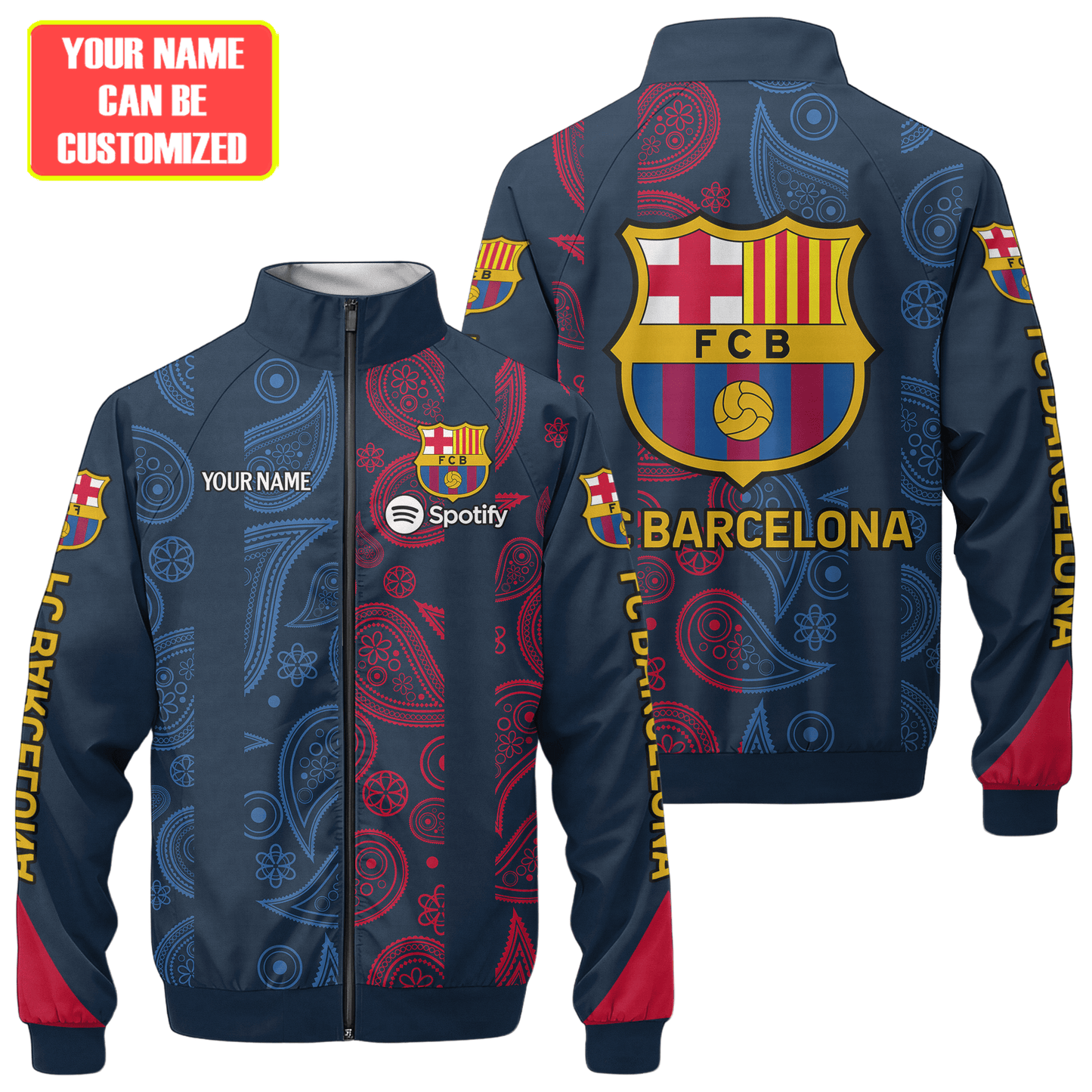 Personalized Barçelona FC Zipper Stand Collar Jacket & Sweatpants
