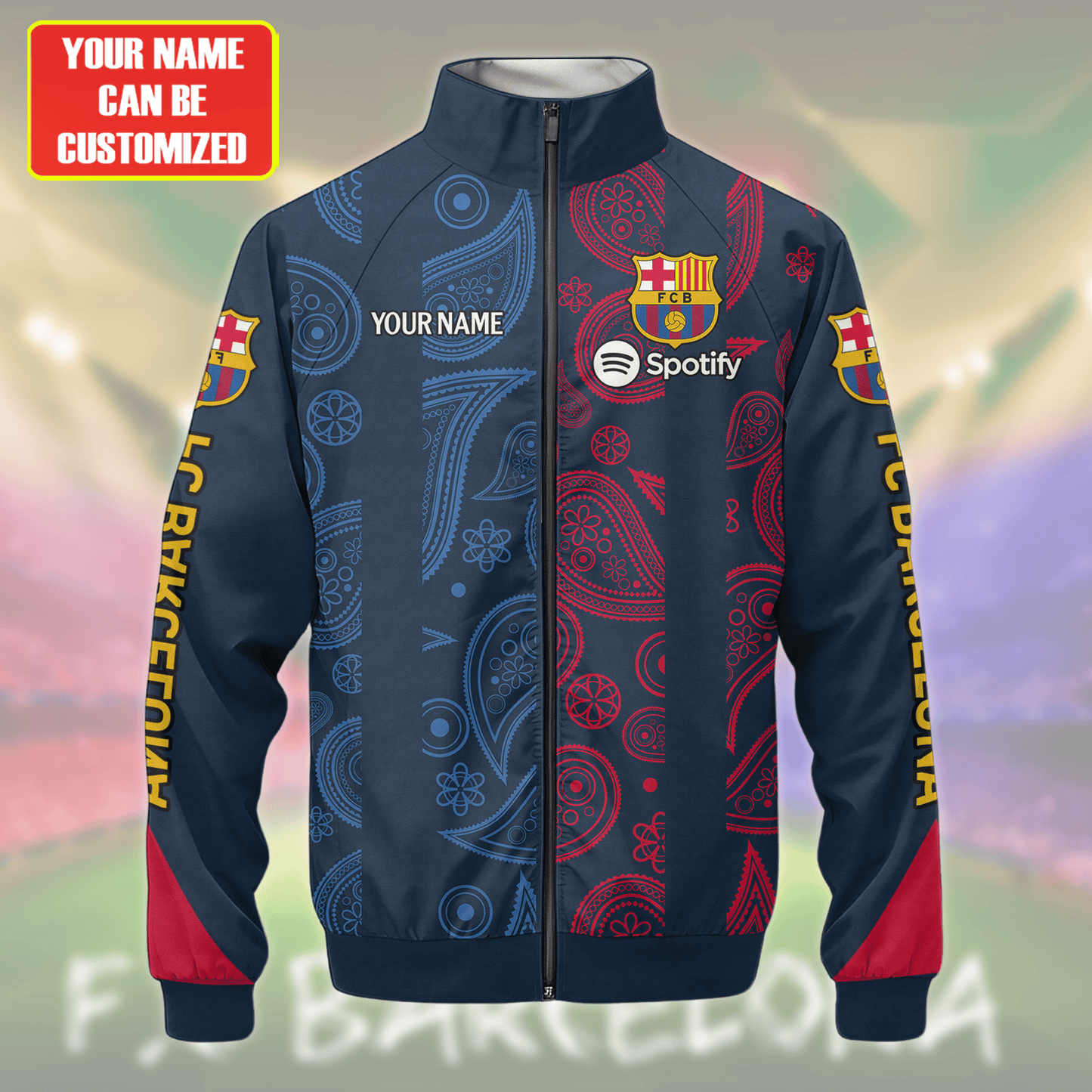 Personalized Barçelona FC Zipper Stand Collar Jacket & Sweatpants
