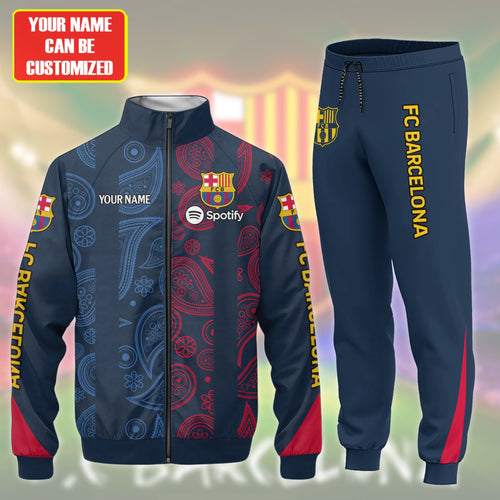 Personalized Barçelona FC Zipper Stand Collar Jacket & Sweatpants