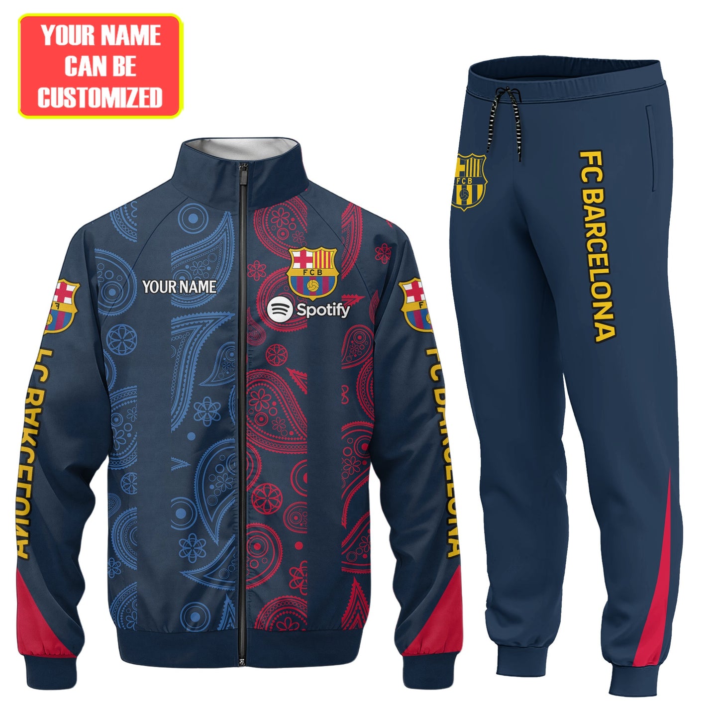 Personalized Barçelona FC Zipper Stand Collar Jacket & Sweatpants