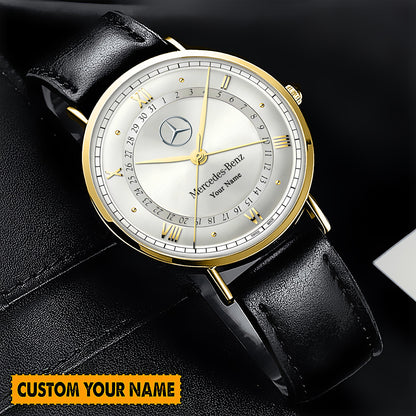 Personalized Merc Omega De Ville Prestige Quartz Leather Watch