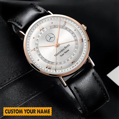 Personalized Merc Omega De Ville Prestige Quartz Leather Watch