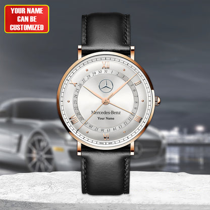 Personalized Merc Omega De Ville Prestige Quartz Leather Watch