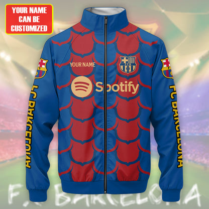 Personalized Barcelona FC Zipper Stand Collar Jacket & Sweatpants V2