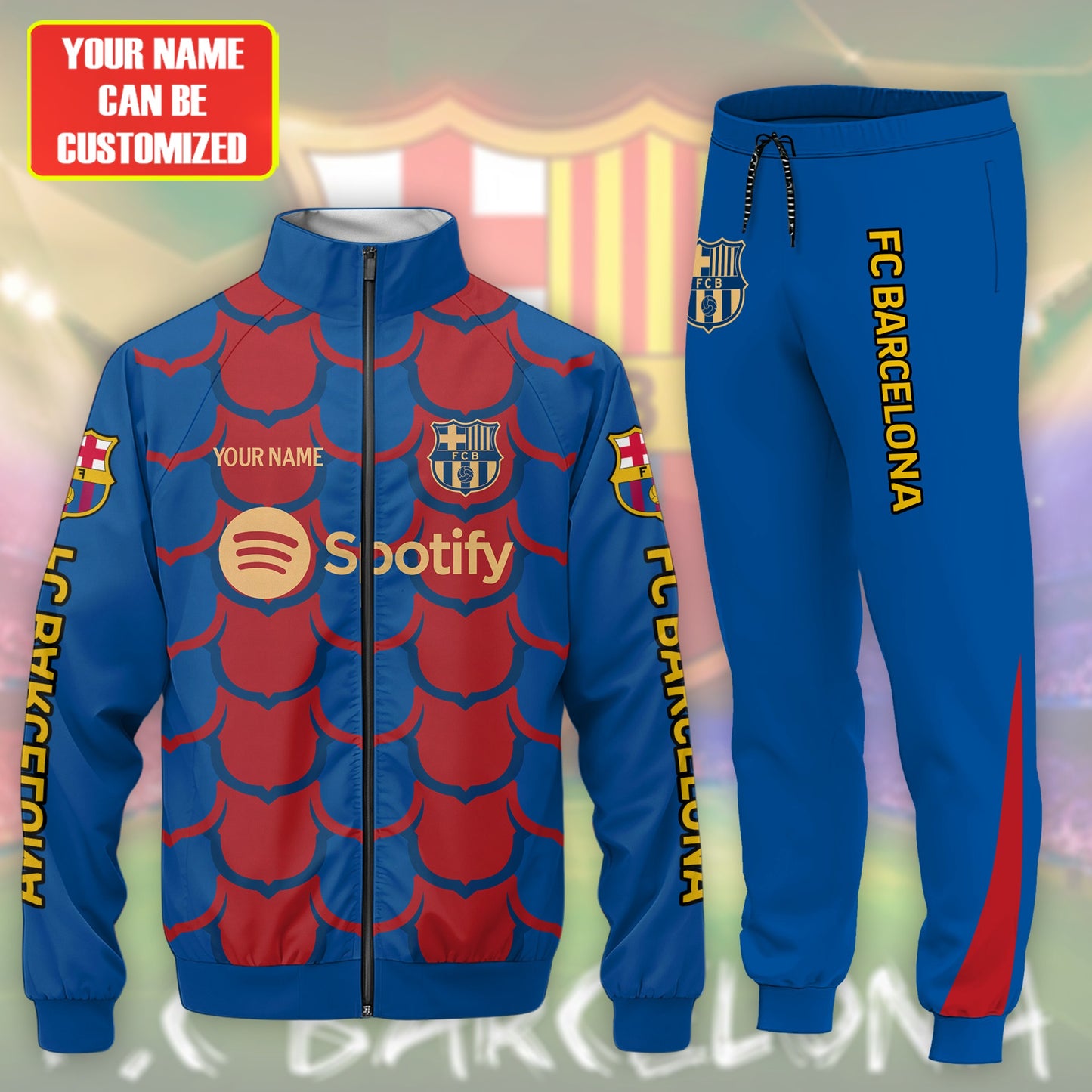 Personalized Barcelona FC Zipper Stand Collar Jacket & Sweatpants V2