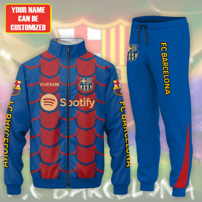 Personalized Barcelona FC Zipper Stand Collar Jacket & Sweatpants V2