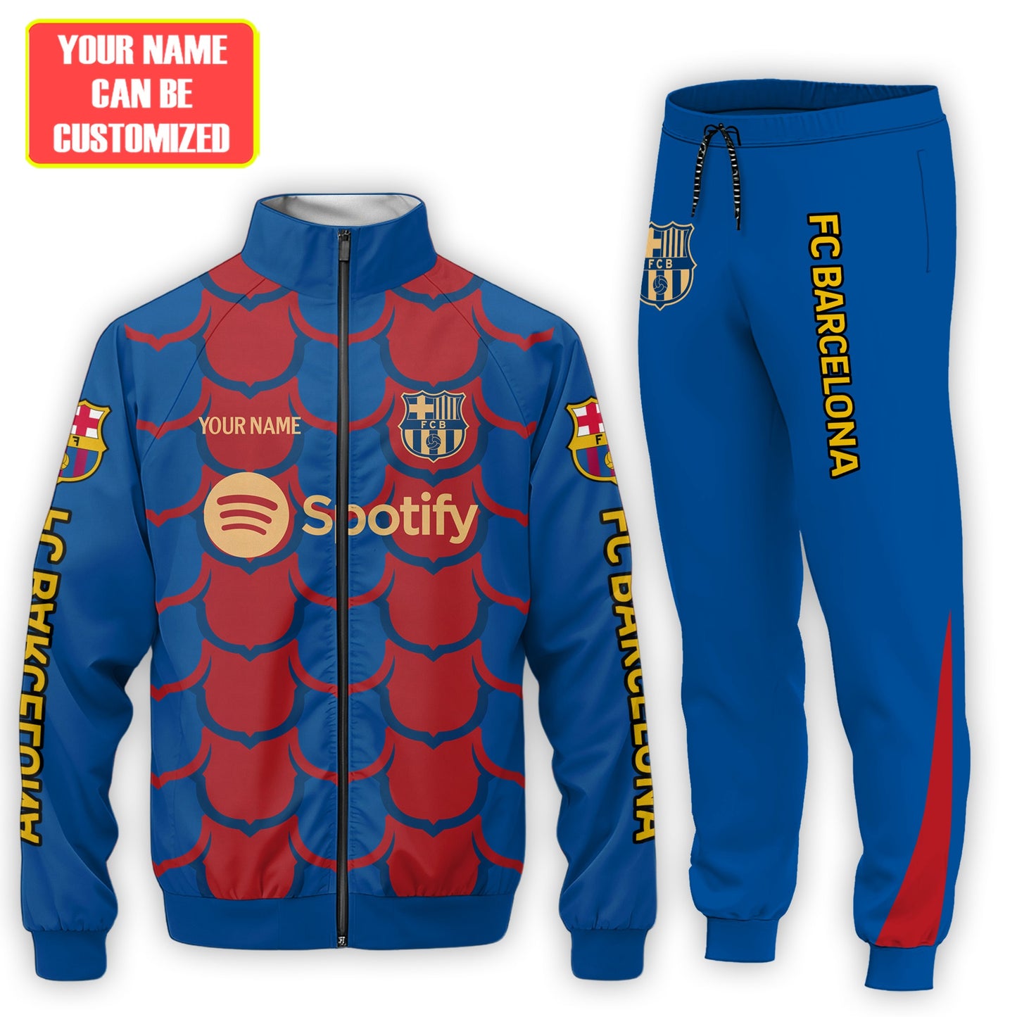 Personalized Barcelona FC Zipper Stand Collar Jacket & Sweatpants V2