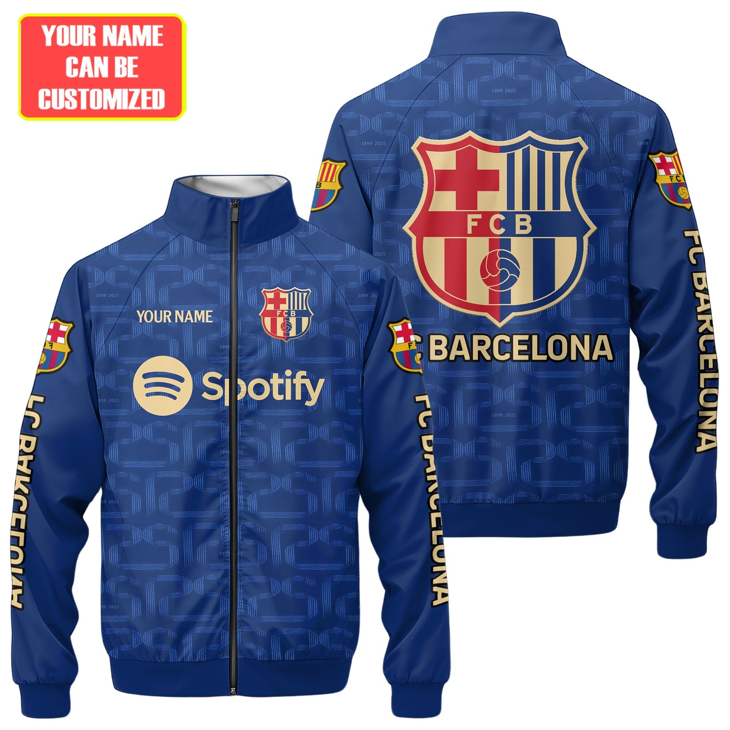 Personalized Barcelona FC Zipper Stand Collar Jacket & Sweatpants V3